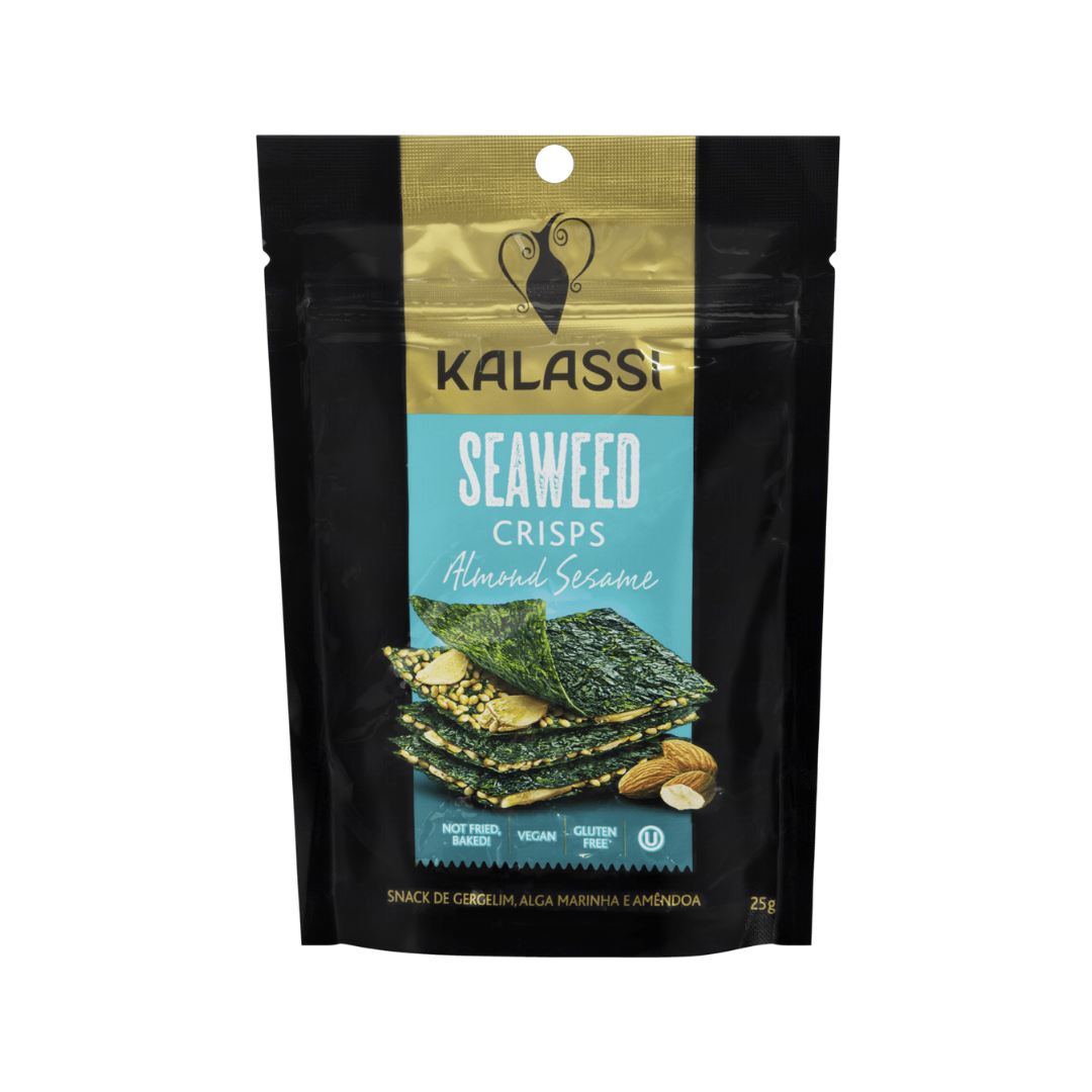 Snack kalassi   25g   seaweed crisps almond sesame   snack de gergelim  alga marinha e amendoa