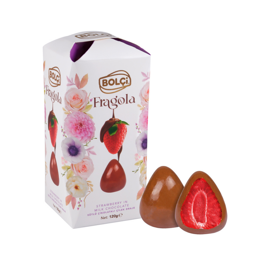 Chocolate bolci   80g   drageas de morango coberto com chocolate ao leite