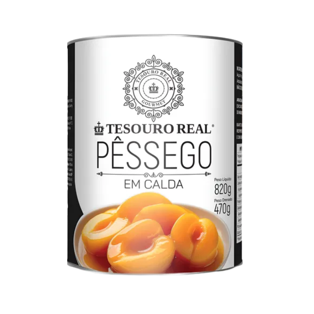 Tesouro real doce de pessego em calda lata   820g